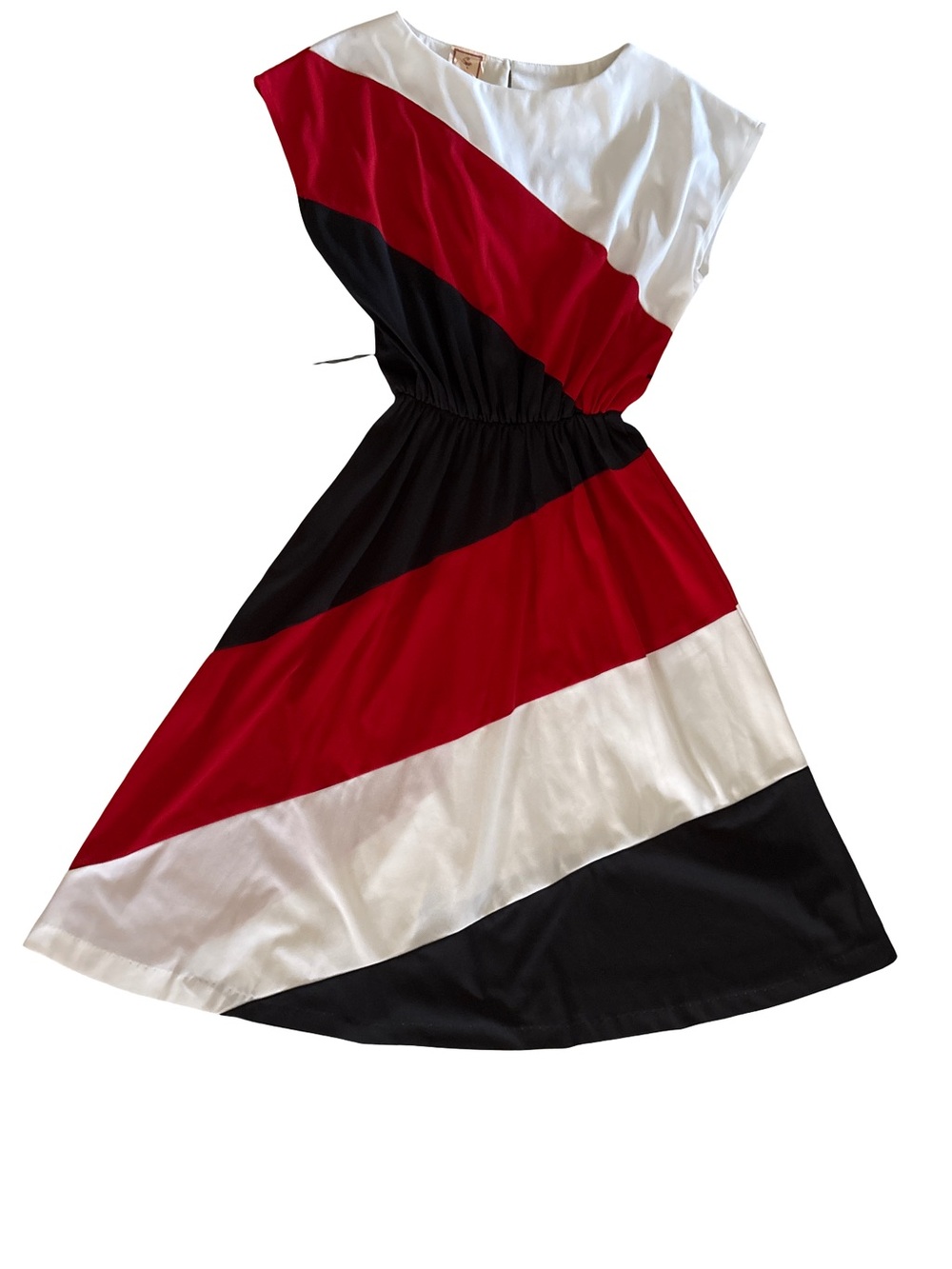 Sleeveless Colorblock Vintage Midi Dress in Red, Black & White